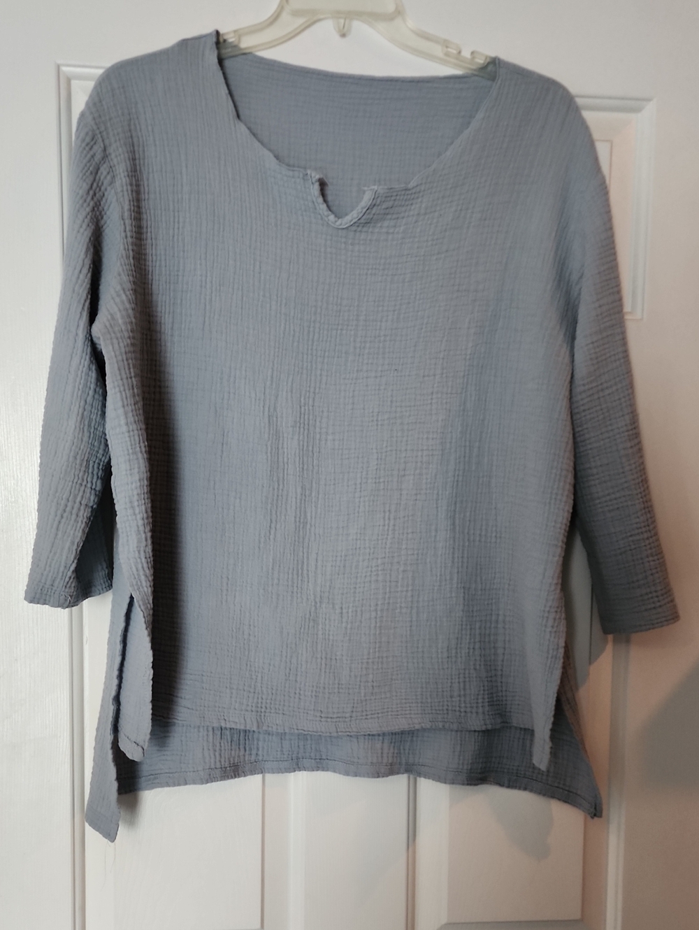 Light Blue Women's Split-Hem Gauze Top